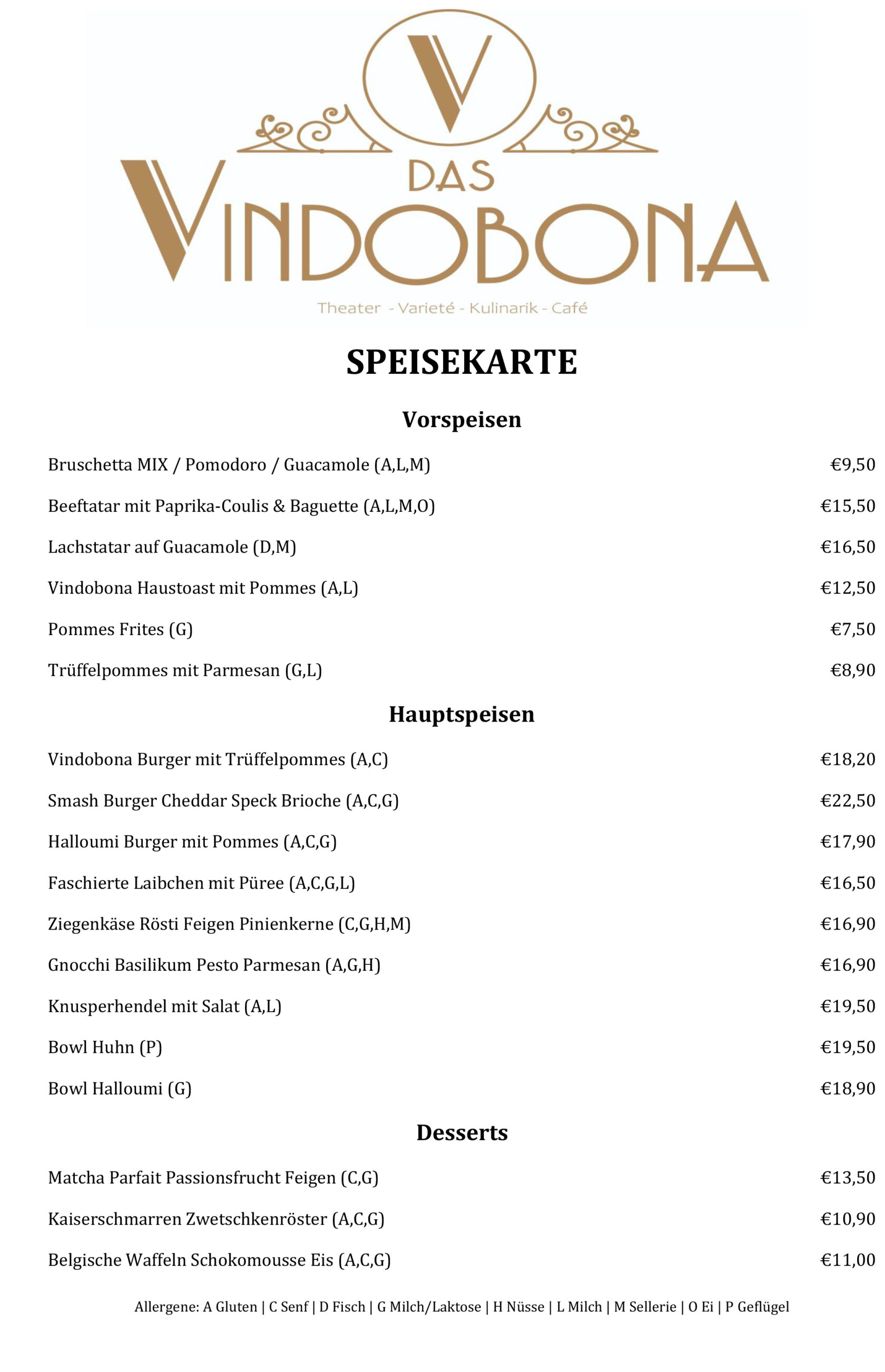 Vindobona Speisekarte A4 1 Seite 1 Kopie